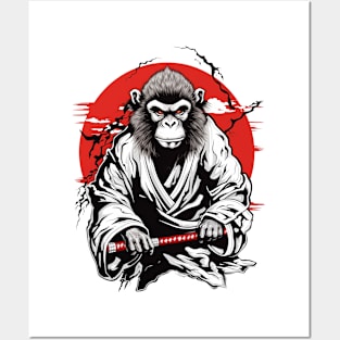 Black and White Samurai Monkey Posters and Art